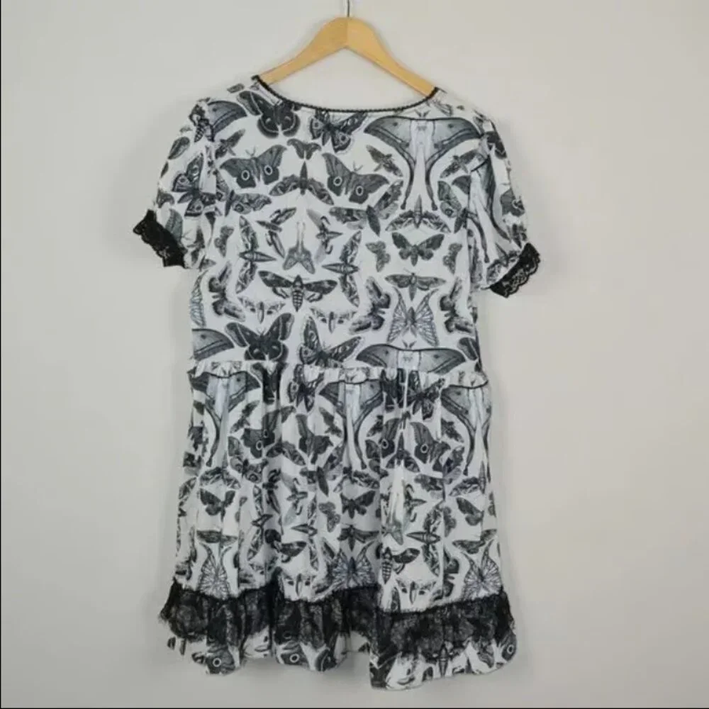 Dolls Kill Widow Divine Spirit World Lace Trim Moth Print Dress NWT - Picture 2 of 7